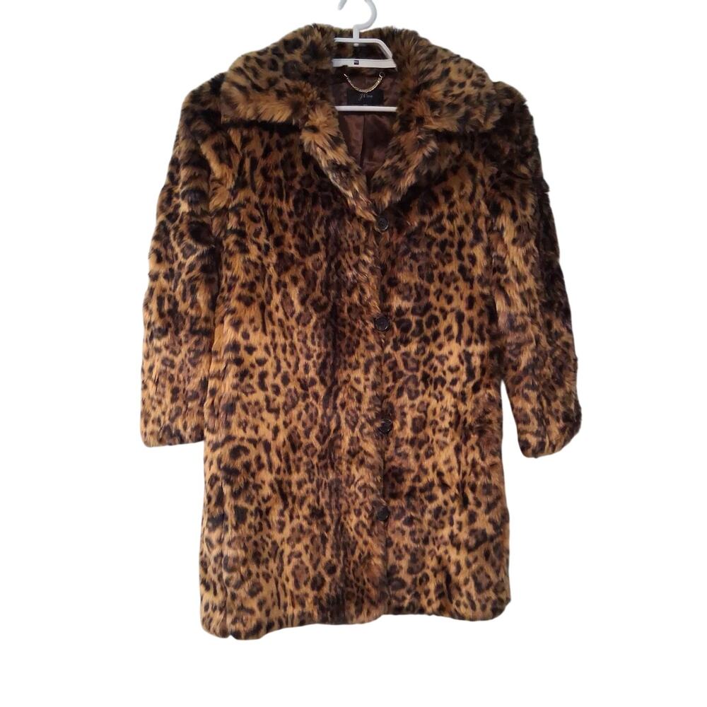 J Crew faux fur leopard coat womens XS